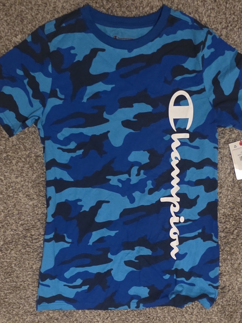Champion Blue Camouflage Short Sleeve Tee with Vertical Logo